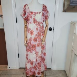 Listicle Maternity Floral Puff Sleeve Maxi  Babyshower Dress Medium